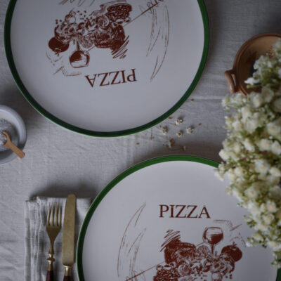 Stort Pizza Fad med Grøn Kant 33 cm. 5