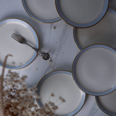 Desserttallerken med Lyseblå Kant