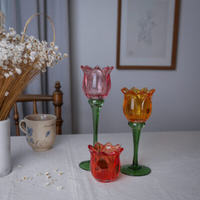 Farverige Tulipan Glasstager, 3 stk.