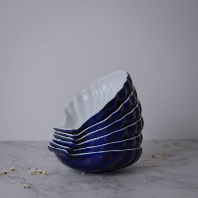 Blå & Hvide Muslingeskåle, 3 stk.