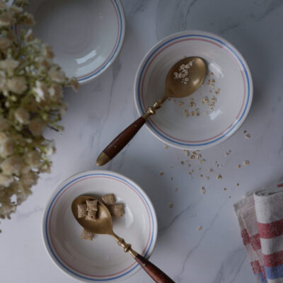 Hvide Skåle med Pastelstriber, 6 stk.