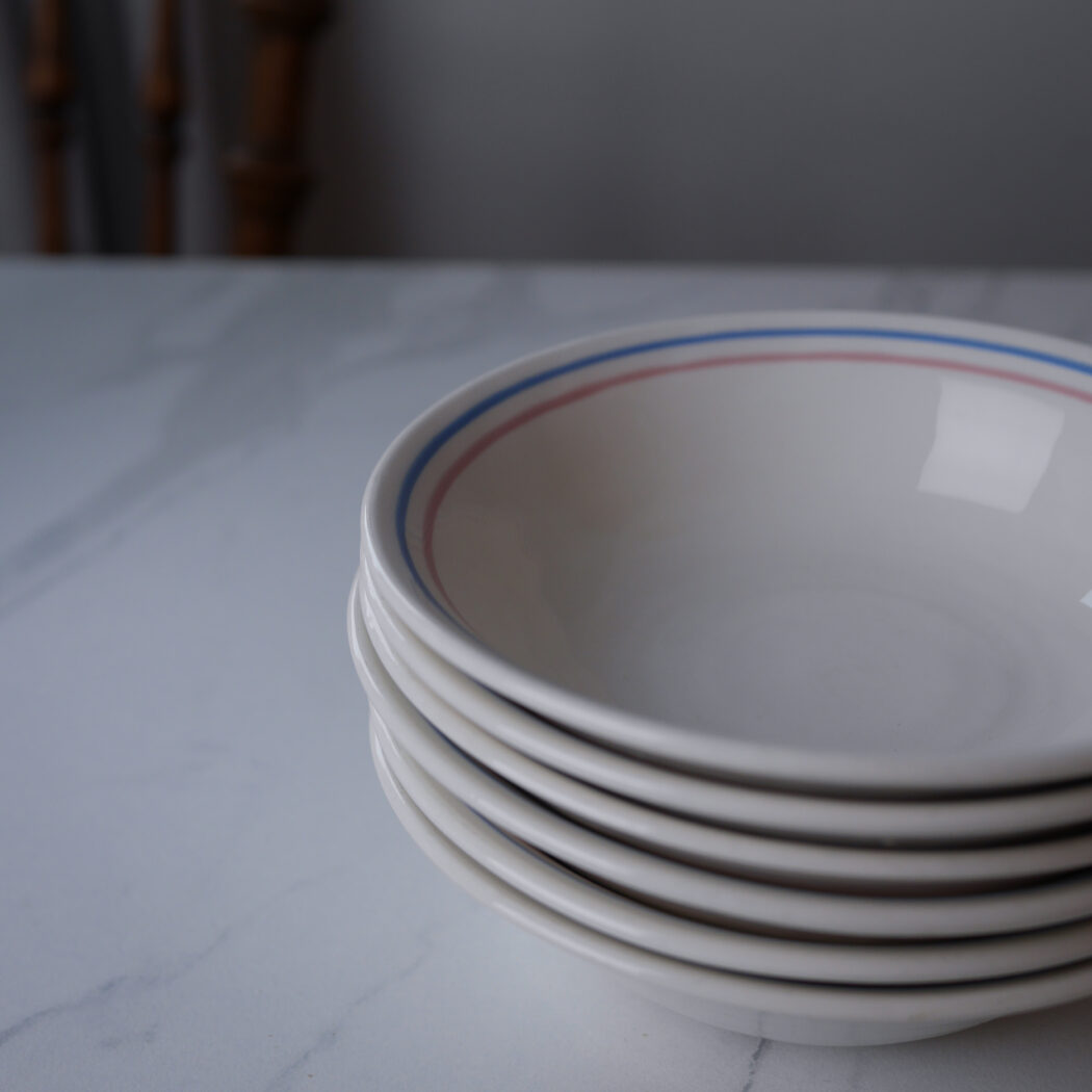 Hvide Skåle med Pastelstriber, 6 stk. 2