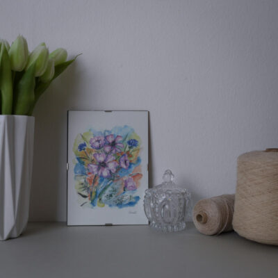 Lille Akvarel Billede med Blomster