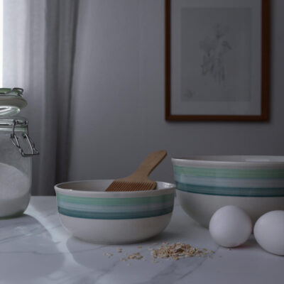 Skålesæt med Grønne Striber, 2 stk.