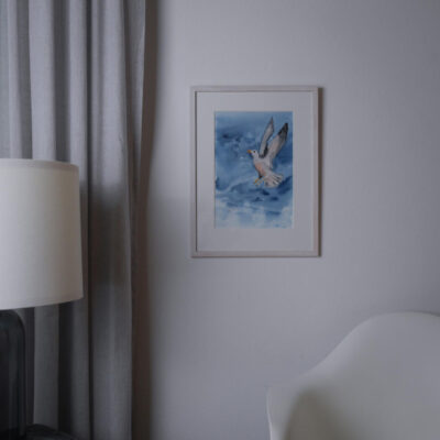 Akvarel Billede med Måge