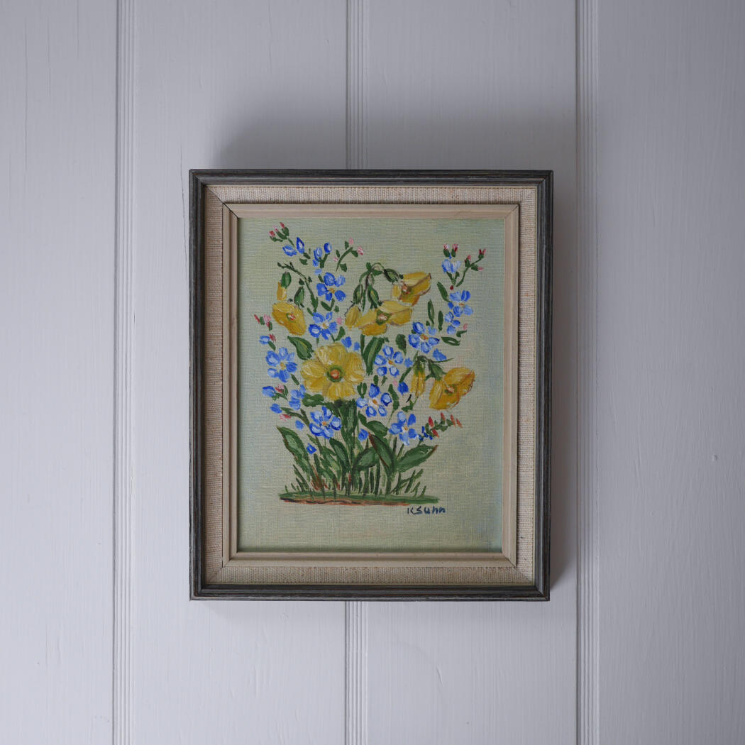 Lille Maleri med Gule & Blå Blomster 1