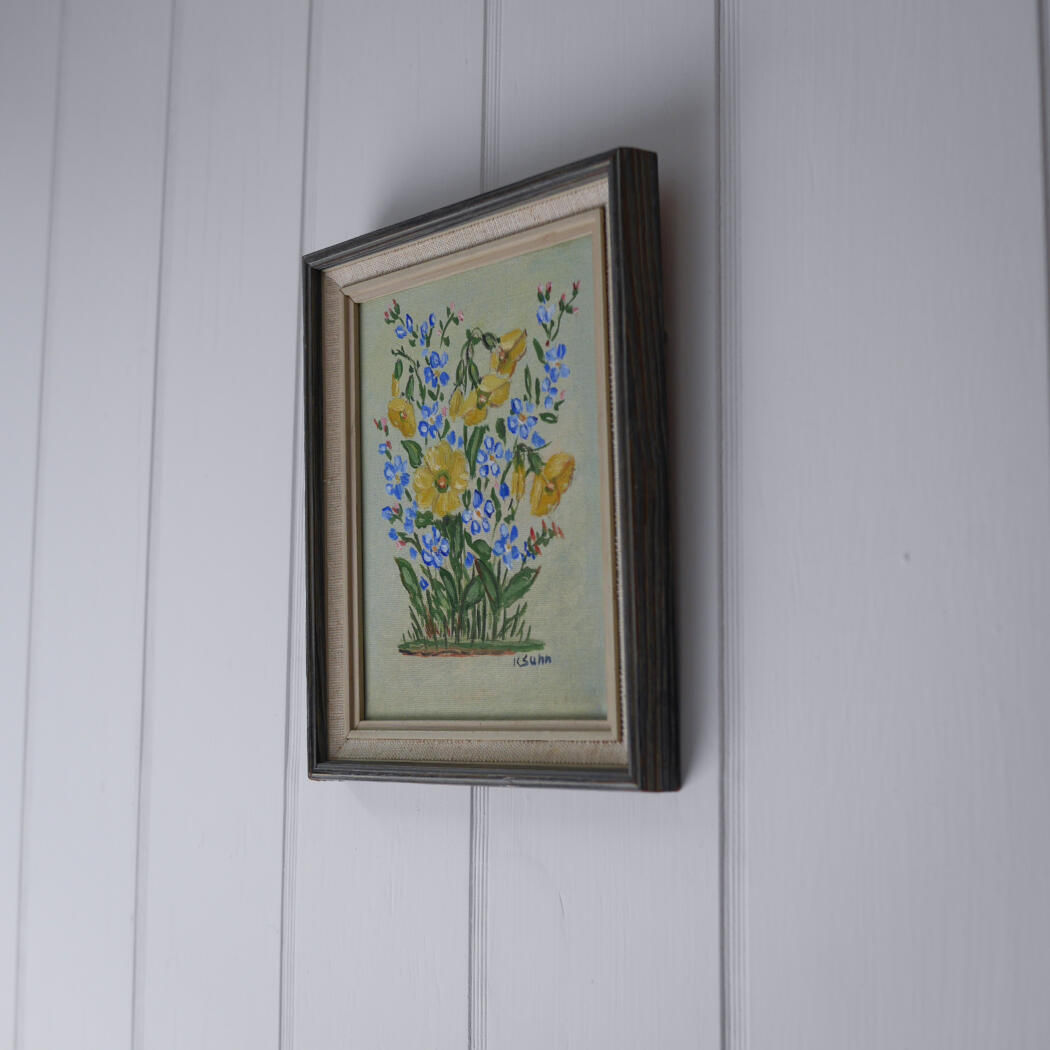 Lille Maleri med Gule & Blå Blomster 2