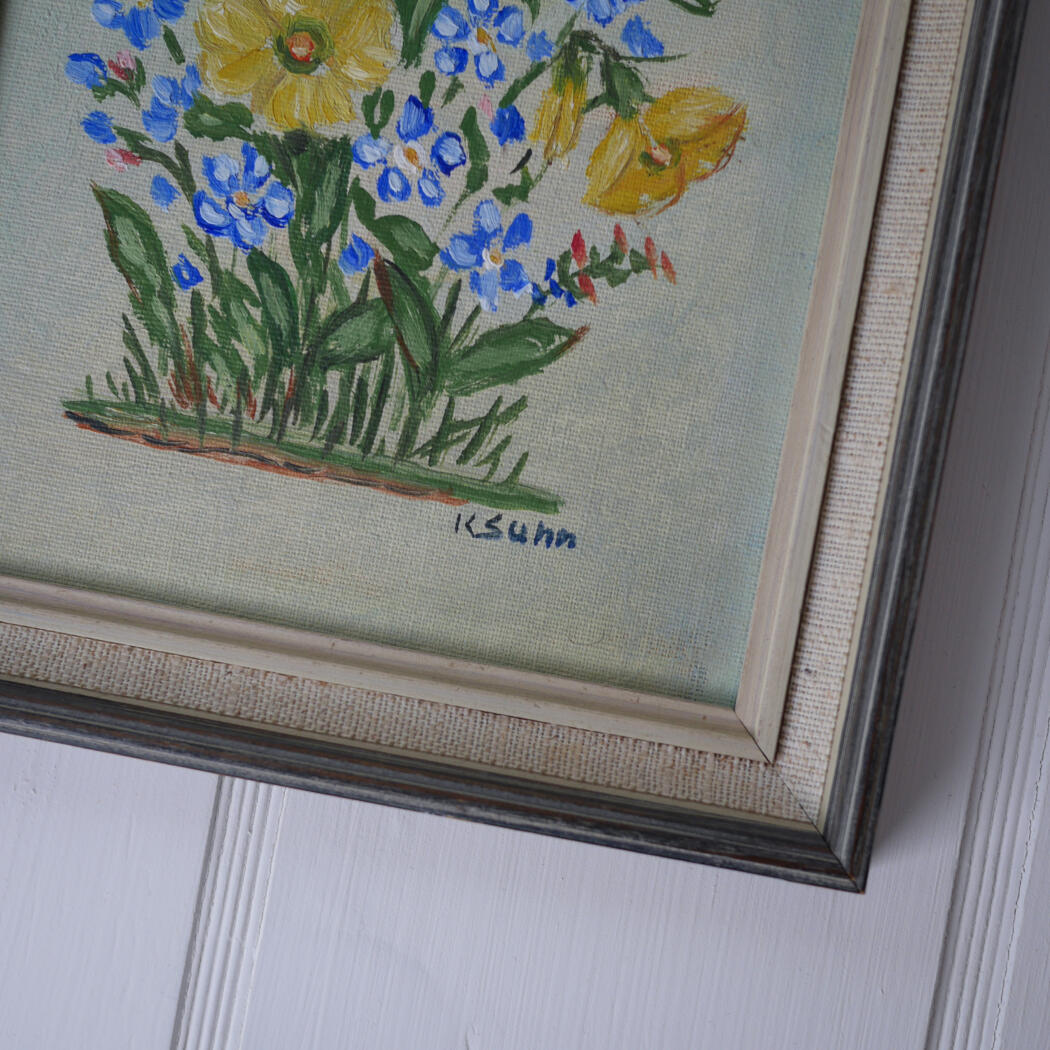 Lille Maleri med Gule & Blå Blomster 3