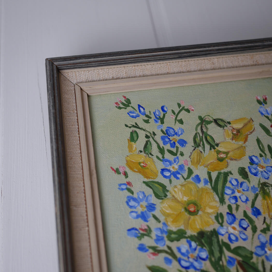 Lille Maleri med Gule & Blå Blomster 4