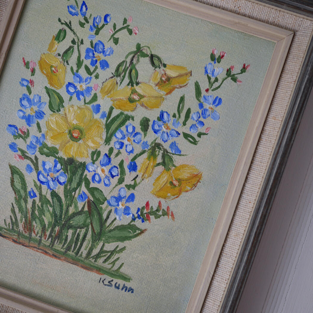 Lille Maleri med Gule & Blå Blomster 5