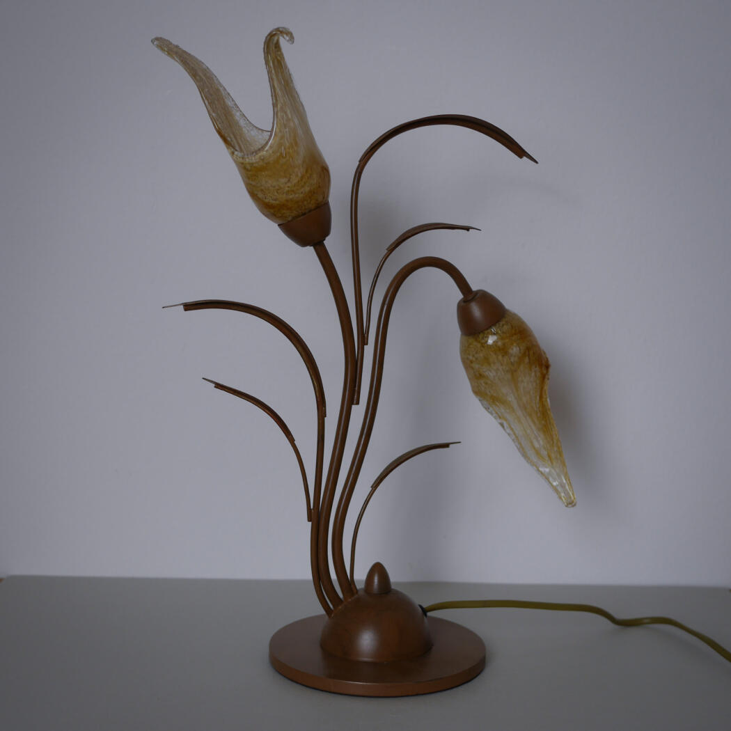 Bronzelampe med Glasblomster 1