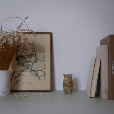 Beige Håndmalet Porcelænsugle