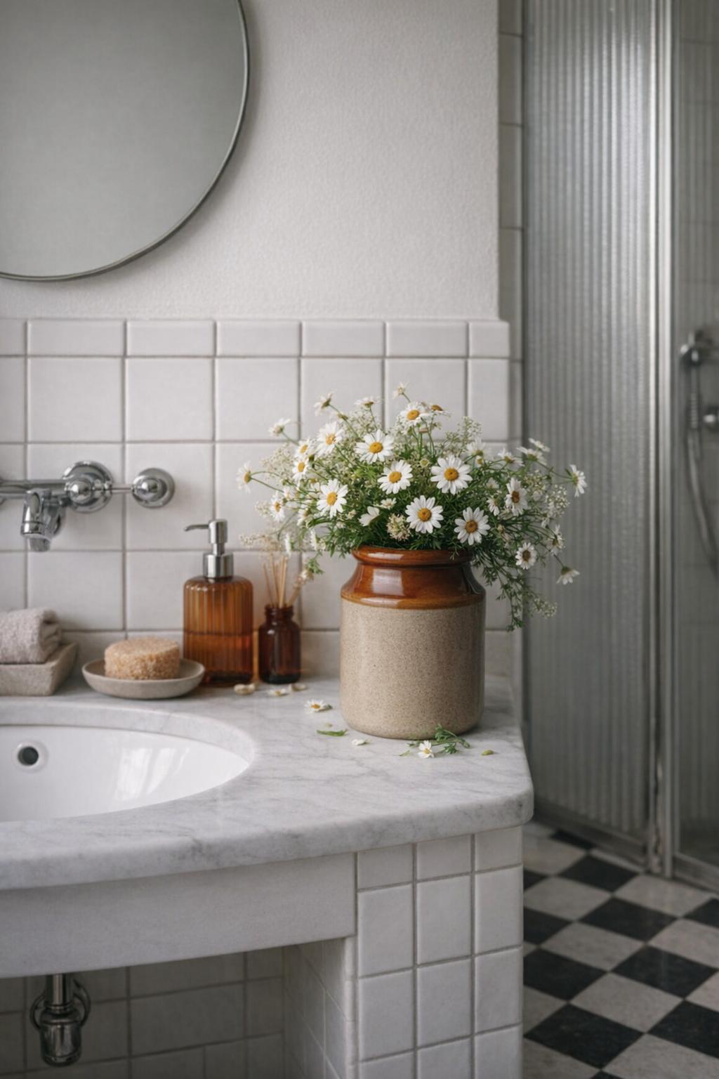 Indretning af klassisk hvidt badeværelse i gammel herskabsvilla på frederiksberg